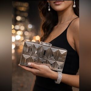 NEW Christian Siriano Silver Structured Clutch – Elegant Statement Piece